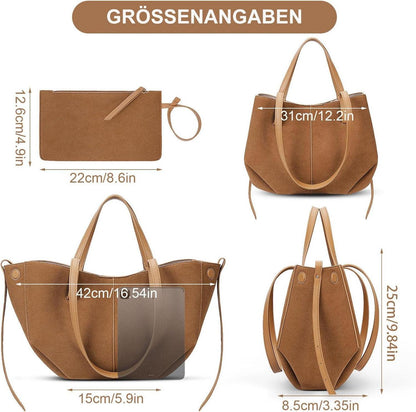 TIAASTAP Tote Bag Kunstleder Damen Groß Braun Umhängetasche Elegante