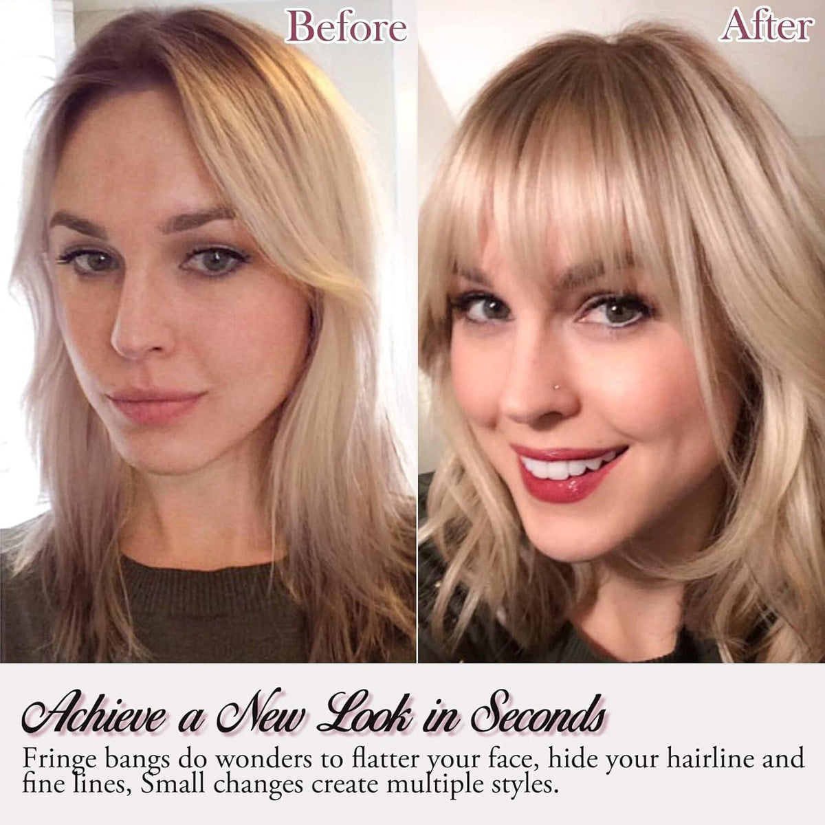 Natürlicher Pony Clip aus Echthaar – Aschblond