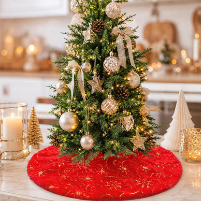 Weihnachtsbaumrock 60cm Rot mit Gold Glitzer Schneeflocken