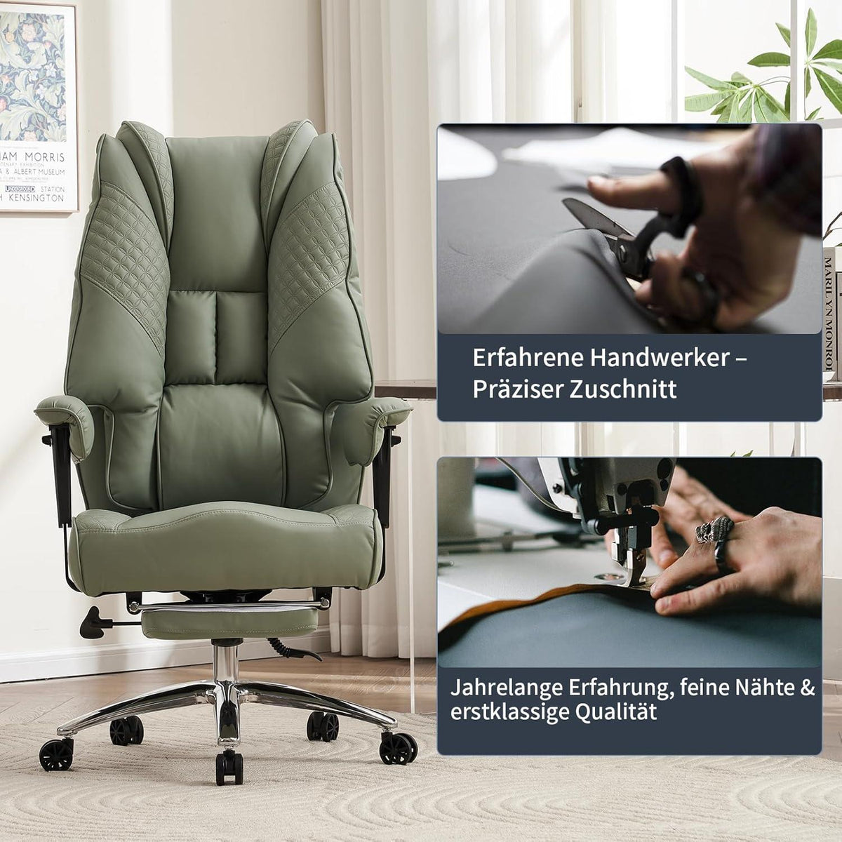 Ergonomischer Bürostuhl mit Hoher Rückenlehne und Verstellbaren Armlehnen PU