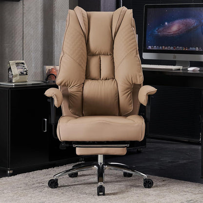EXCEBET Bürostuhl Ergonomisch Hohe Rückenlehne Verstellbare Armlehnen Breiter Sitz PU Leder Drehstuhl 200 kg