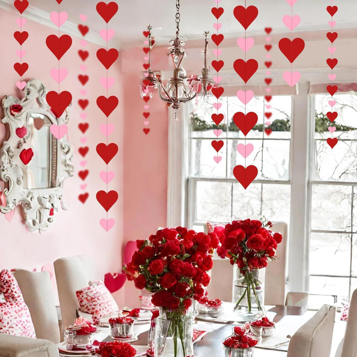 Valentinstags Herzgirlande – 4x 3m Rot & Rosa