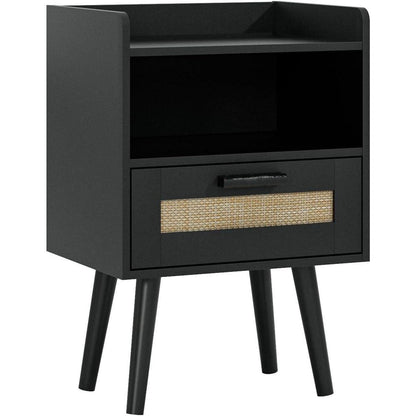 Nachttisch Rattan Beistelltisch mit Schublade Holz Beine
