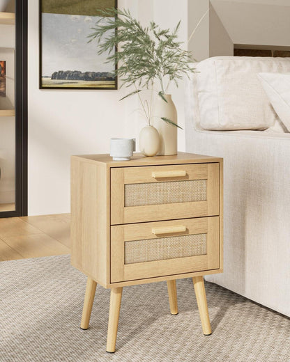 Nachttisch Rattan mit Schublade Holz Beine Schlafzimmer Wohnzimmer
