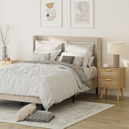 Nachttisch Rattan Beistelltisch Schublade Holz Beine Schlafzimmer