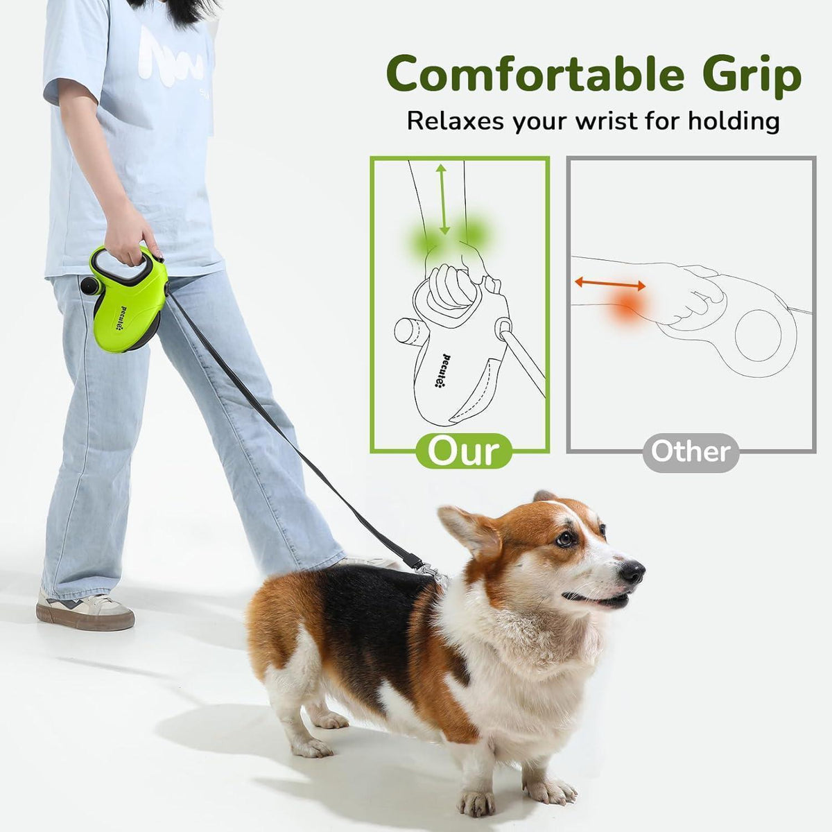 Pecute Rollleine 10m für Hunde bis 50kg, Grün