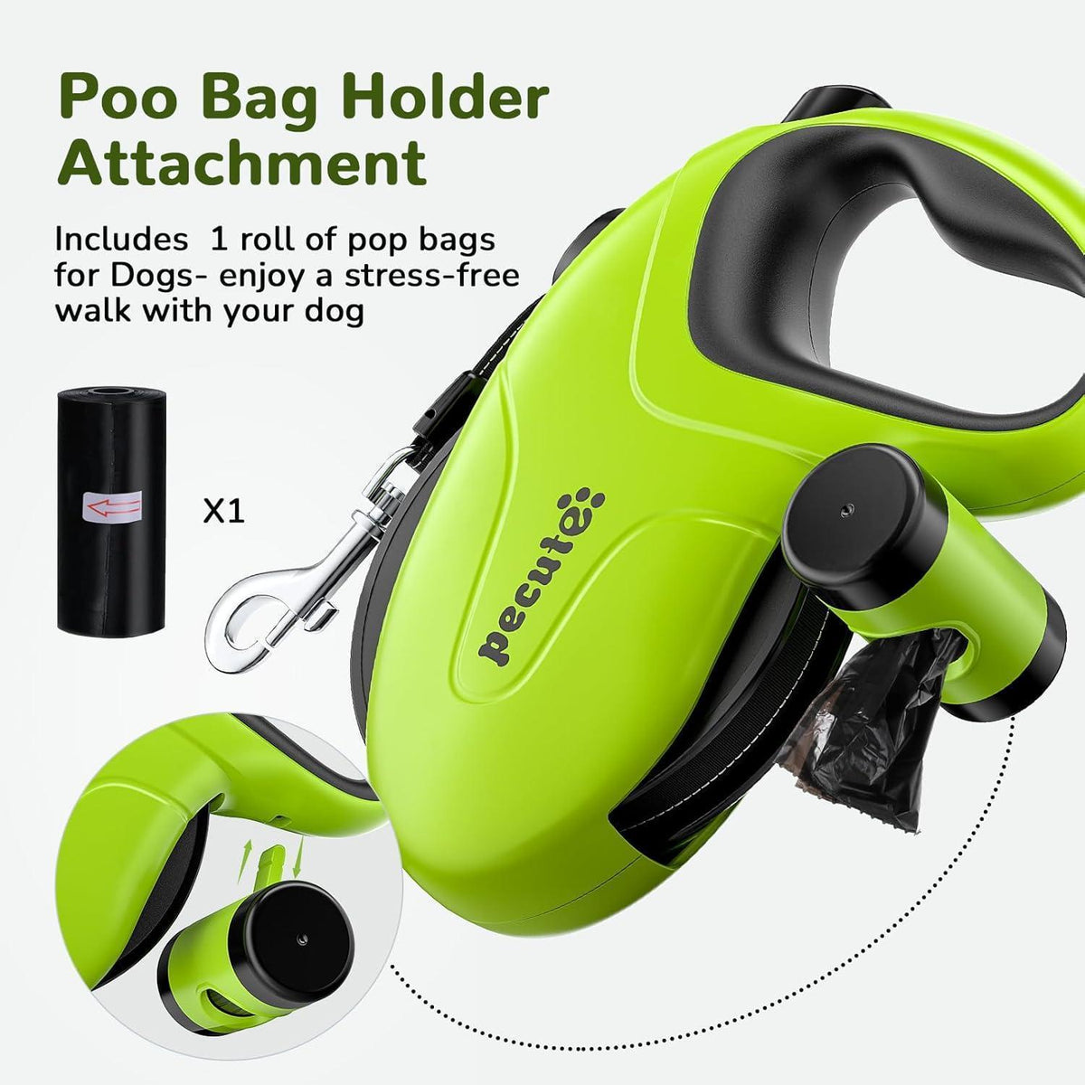 Pecute Rollleine 10m für Hunde bis 50kg, Grün