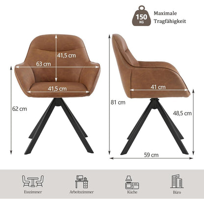 Drehbarer Esszimmerstuhl 6er Set mit Armlehne, Braun