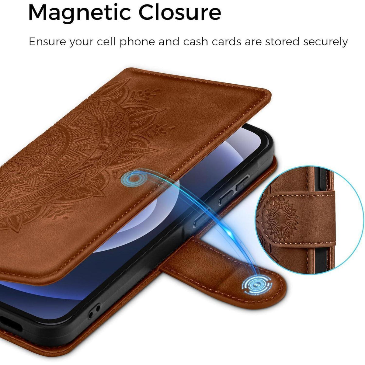 iPhone 12/12 Pro Hülle mit Kartenfach, Dunkelorange in Lederoptik