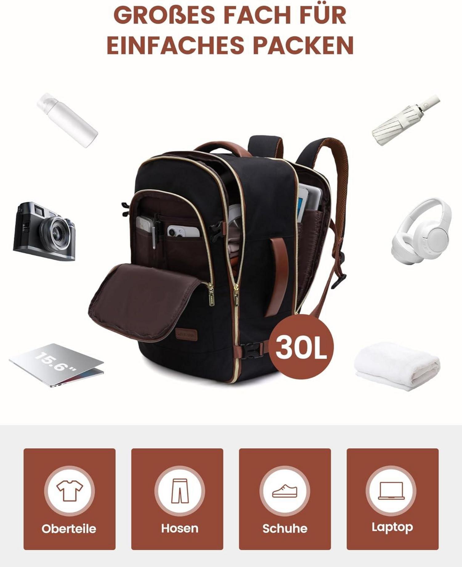 Rucksack Handgepäck 40L 17,3 Zoll Laptop Travel Backpack Work Hiking
