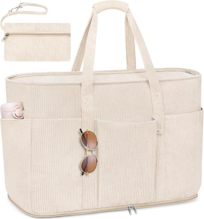 TEUEN Strandtasche Damen Cord XXL Shopper Reißverschluss 45L