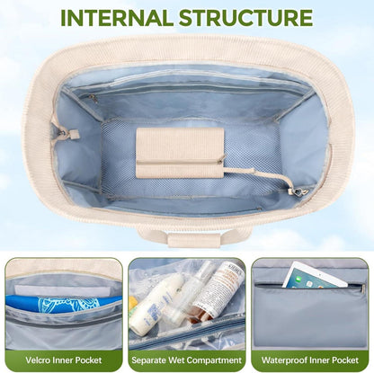 Strandtasche Damen Cord 45L XXL mit Reißverschluss und Fächern