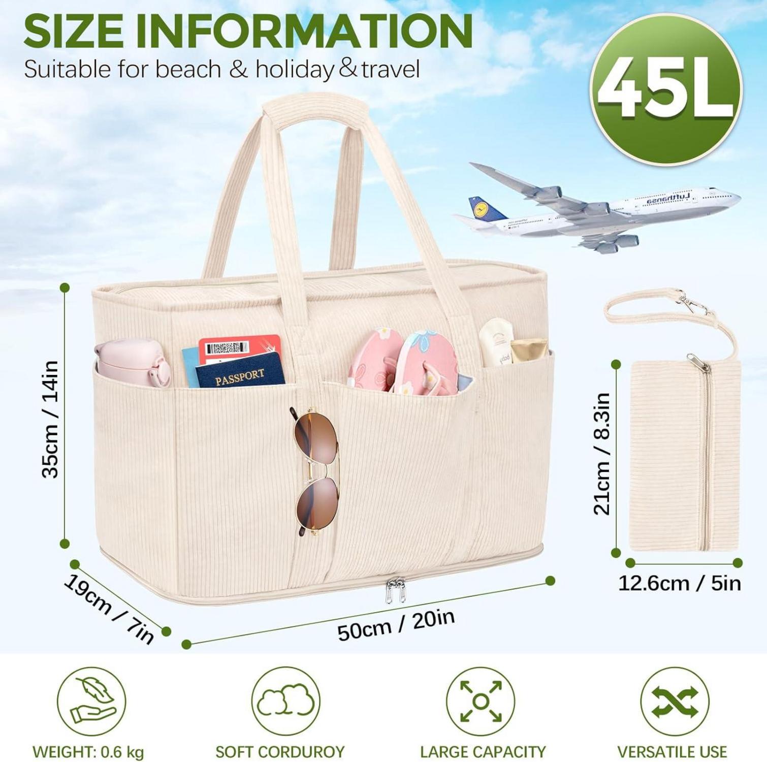 Große Strandtasche Damen Cord XXL Shopper Badetasche Reißverschluss 45L