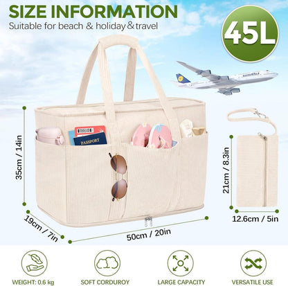 Große Strandtasche Damen Cord XXL Shopper Badetasche Reißverschluss 45L