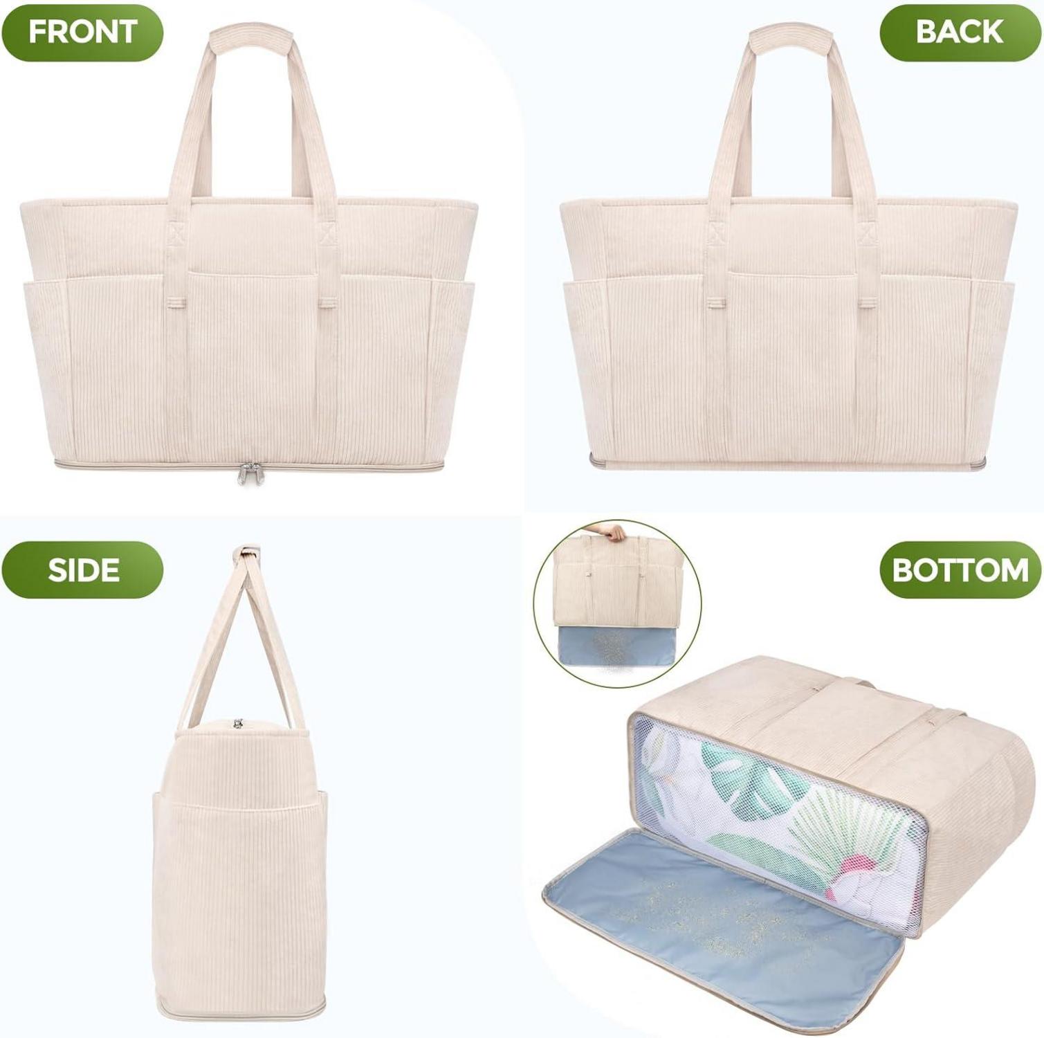 TEUEN Große Cord Strandtasche XXL mit Reißverschluss 45L