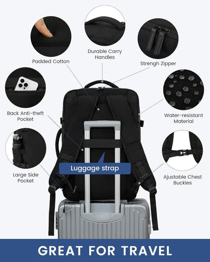 Reiserucksack Handgepäck 45L Laptop Backpack Schwarz