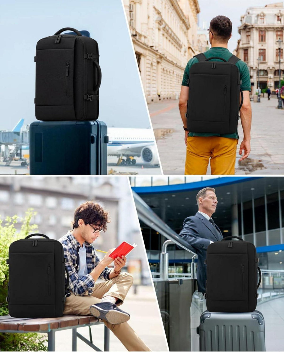 Reiserucksack Handgepäck 45L Laptop Backpack Schwarz