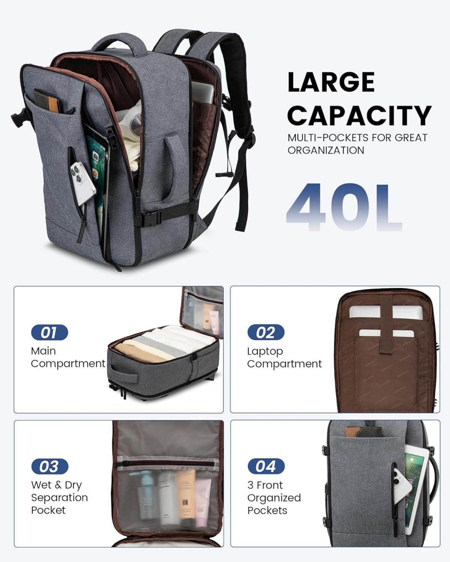 Travel Backpack 40L Handgepäck Rucksack für 17 Zoll Laptop Avocado