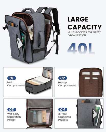 Travel Backpack 40L Handgepäck Rucksack für 17 Zoll Laptop Avocado