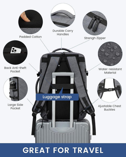 40L Reiserucksack Handgepäck Tasche für 17 Zoll Laptop, Carry On