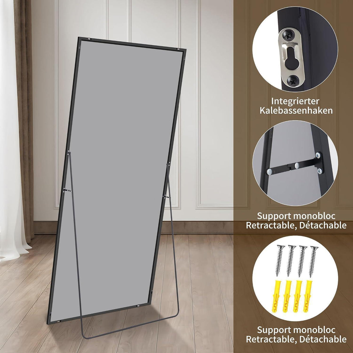 Großer Standspiegel Rechteckig mit Aluminiumrahmen – 179x65cm