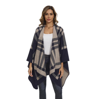 Strickcape Damen Elegant Offen Poncho Schal Decke Cardigan Mantel