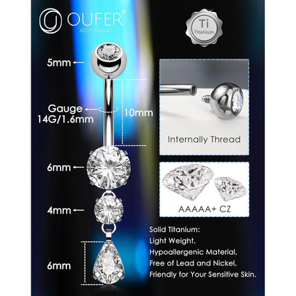 OUFER Bauchnabelpiercing Titan 14G mit Tropfen Anhänger 10mm
