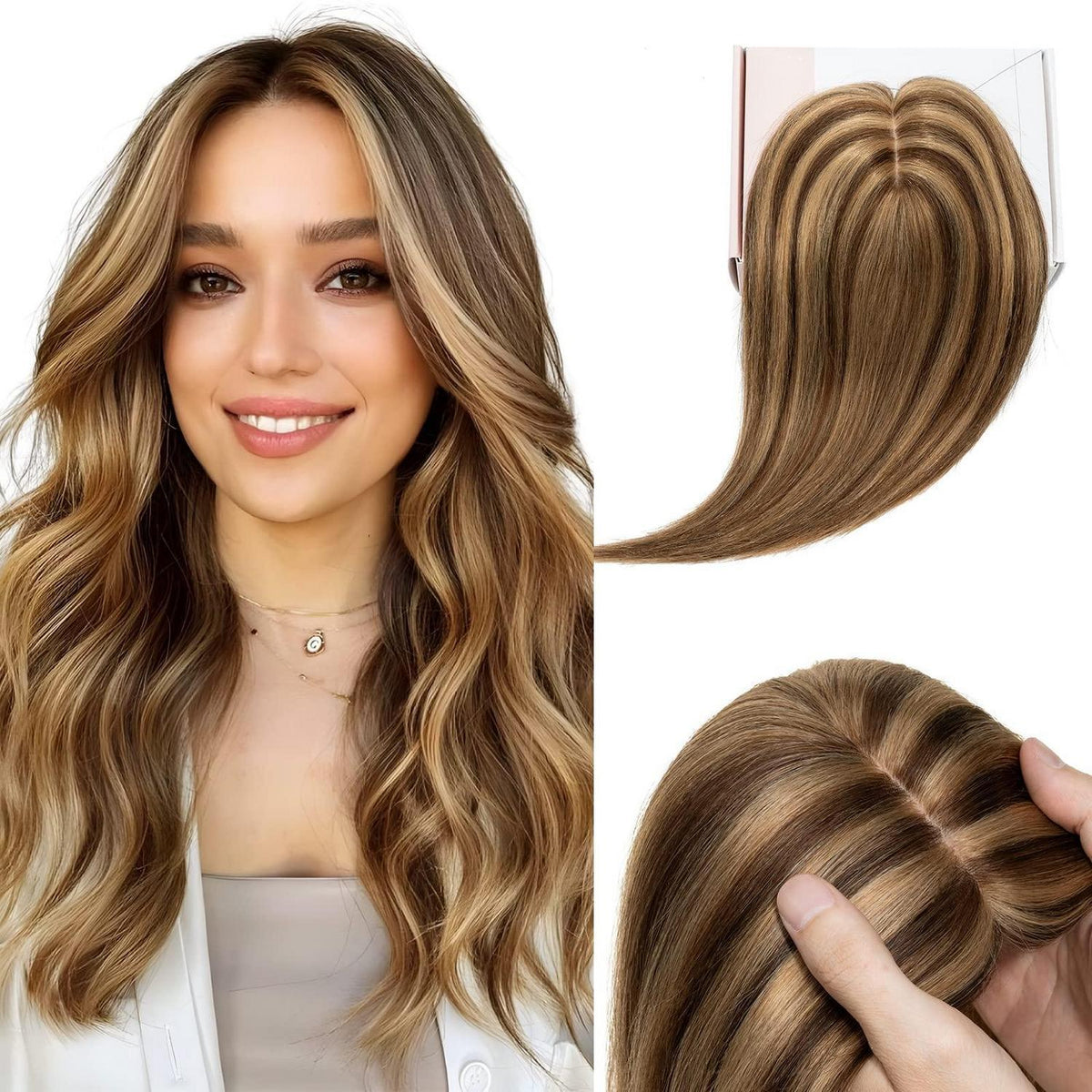 Echthaar Topper Clip-in #4/27 Mittelbraun Blond