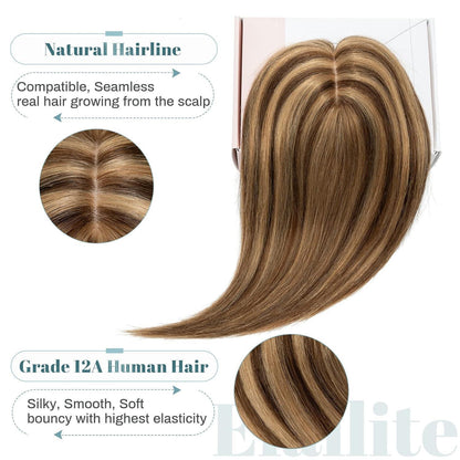 Echthaar Topper Clip-in #4/27 Mittelbraun Blond