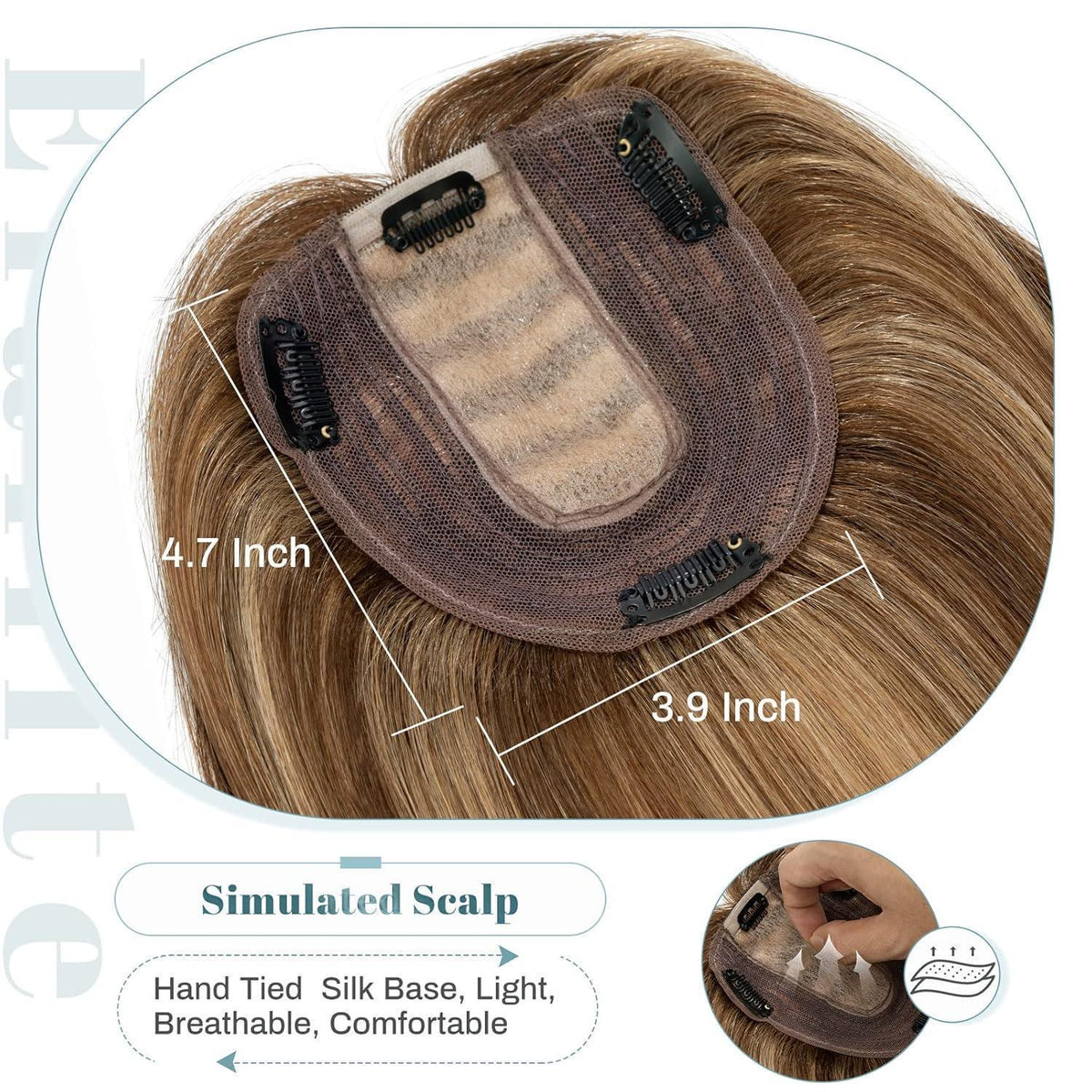 Echthaar Topper Clip-in #4/27 Mittelbraun Blond
