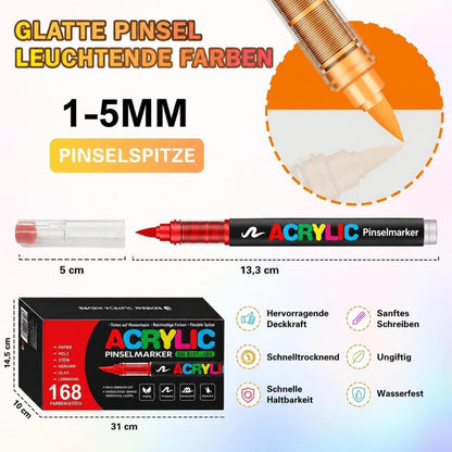 168 Acrylstifte Set Wasserfest für Steine, Glas & mehr