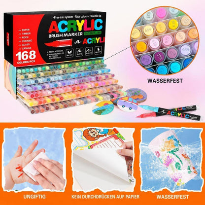 168 Acrylstifte Set Wasserfest für Steine, Glas & mehr