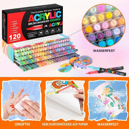 120 Acrylstifte Set Wasserfest für Steine, Glas & Co.