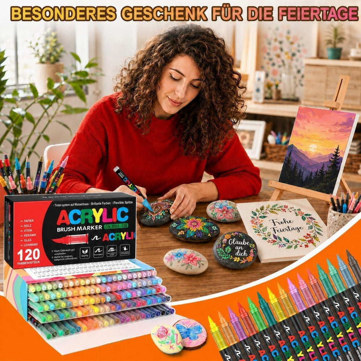 120 Acrylstifte Set Wasserfest für Steine, Glas & Co.