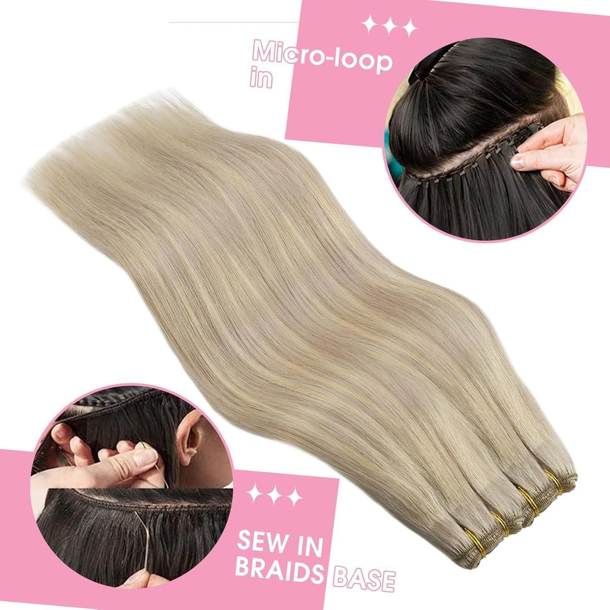Blond Echthaar Tressen 55cm - Aschblond & Platinblond