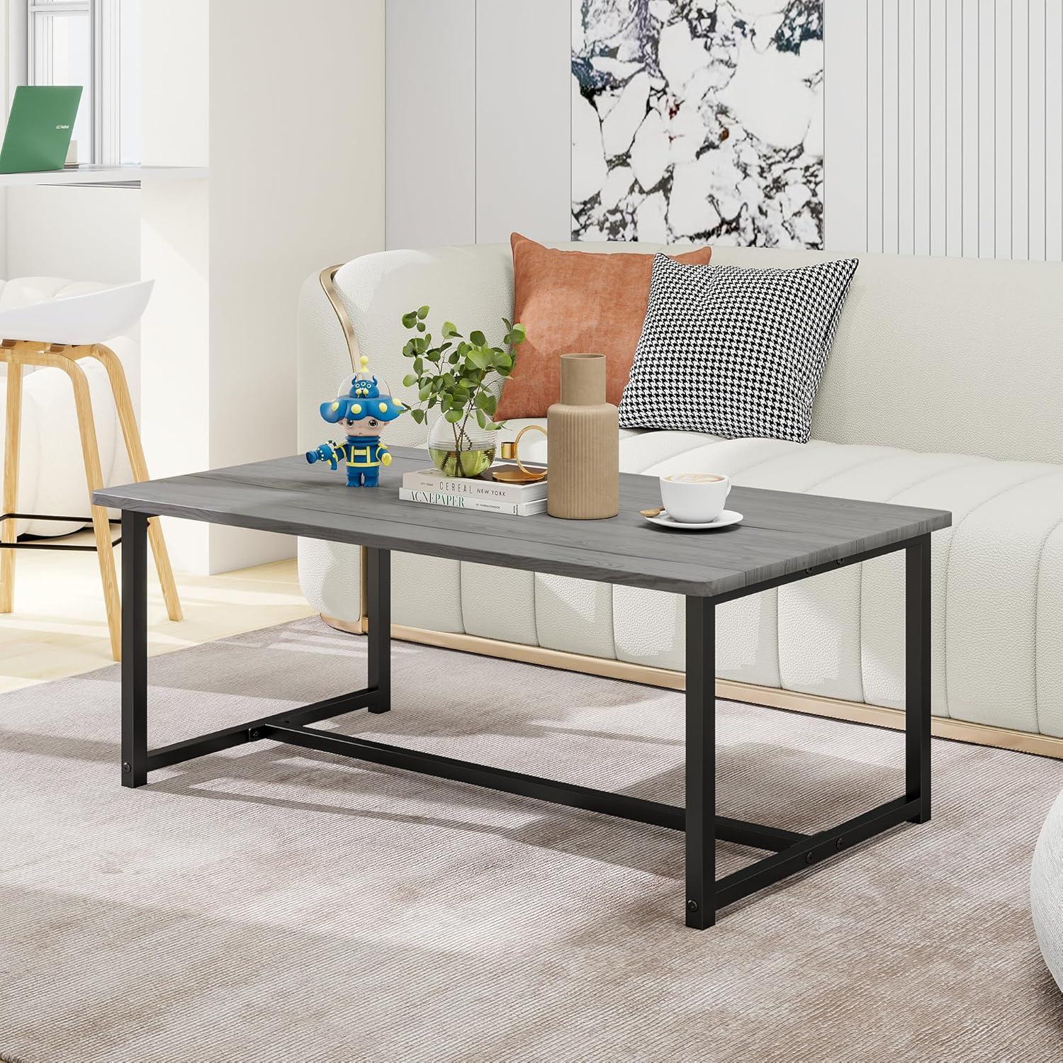 Vintage Couchtisch 90x45x42cm Grau Metallgestell Ablage