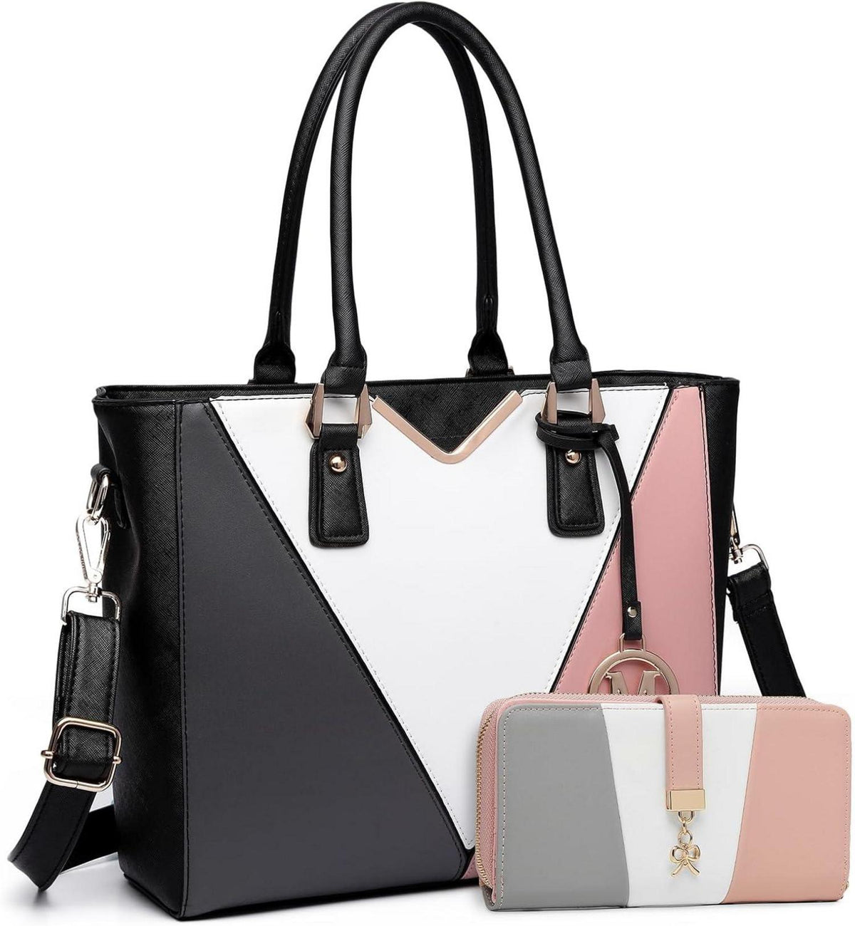 Damen Handtasche V-förmiges Design Synthetic Ledertasche Schwarz