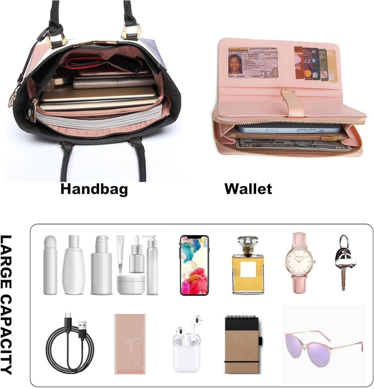 Miss Lulu Damen Handtasche Schultertasche Shopper V-Form Ledertasche - Schwarz