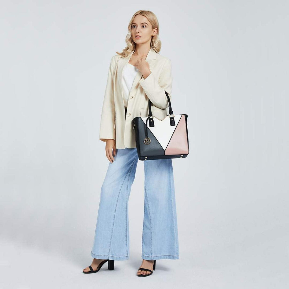 Miss Lulu Damen Schultertasche V-förmiges Design Synthetic Ledertasche