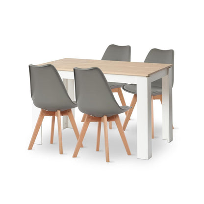 Esszimmergruppe Eiche-Weiß 120cm mit 4 Grau Stühlen