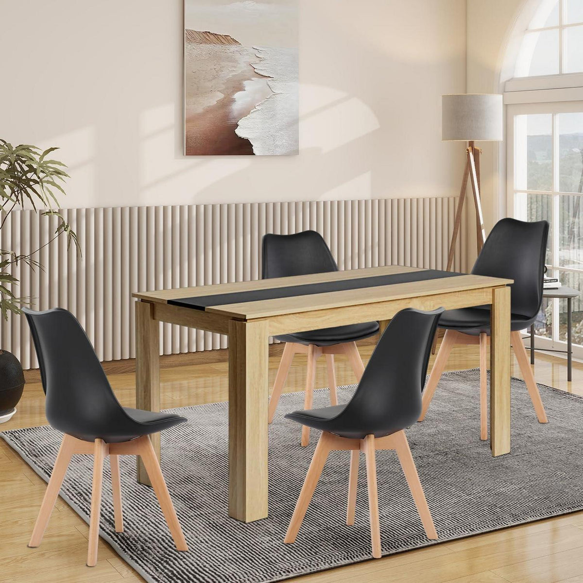 Esszimmergruppe Eiche-Schwarz 140cm mit 4 Stühlen