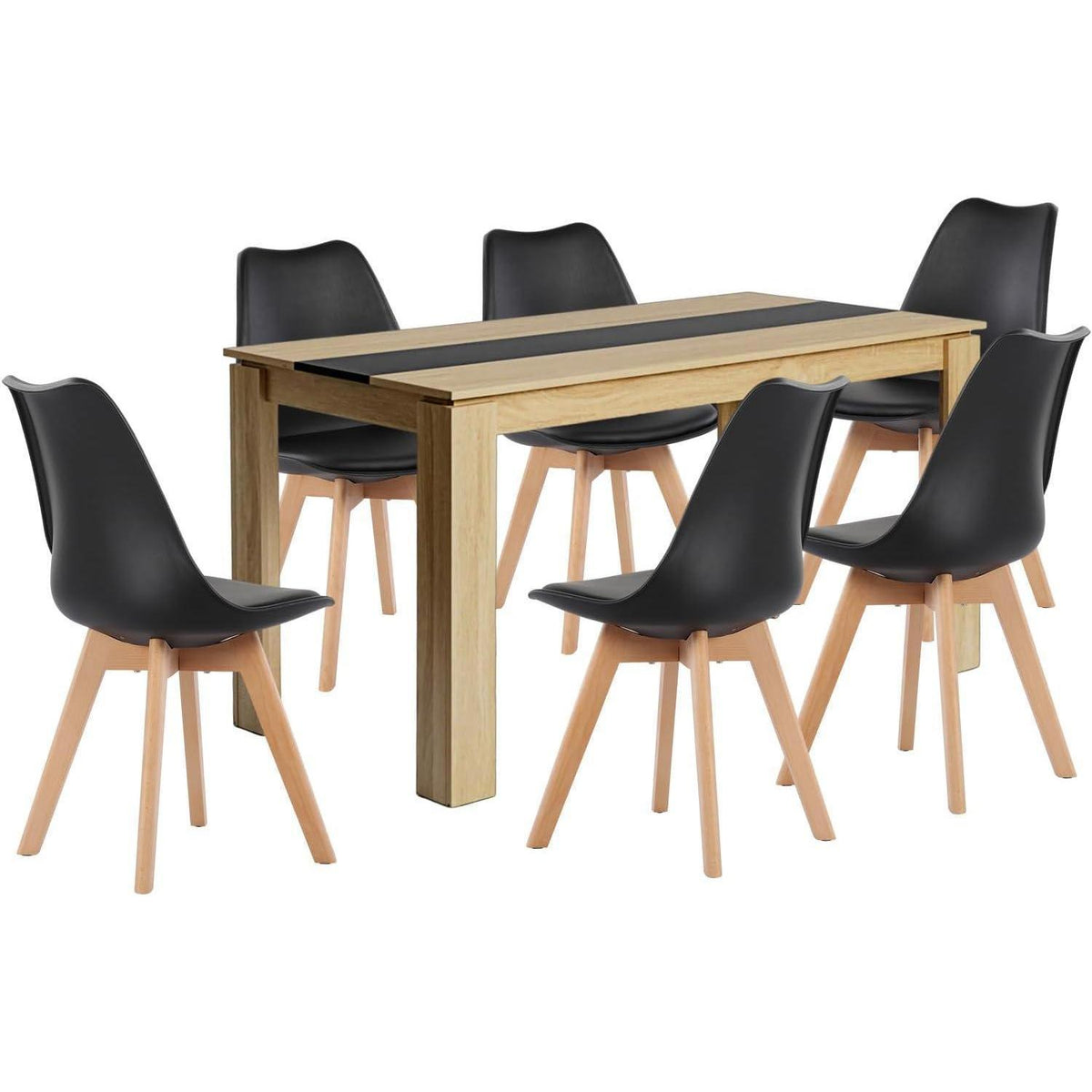 Esszimmergruppe Eiche-Schwarz mit 6 Stühlen (140cm)
