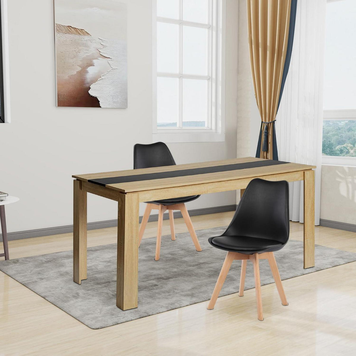 Esszimmergruppe Eiche-Schwarz: Tisch 160cm + 2 Stühle