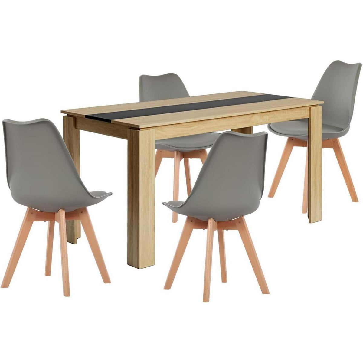 Esszimmergruppe Eiche-Schwarz 140cm mit 4 Grau Stühlen