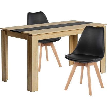 Esszimmergruppe Eiche-Schwarz: Tisch 140cm + 2 Stühle