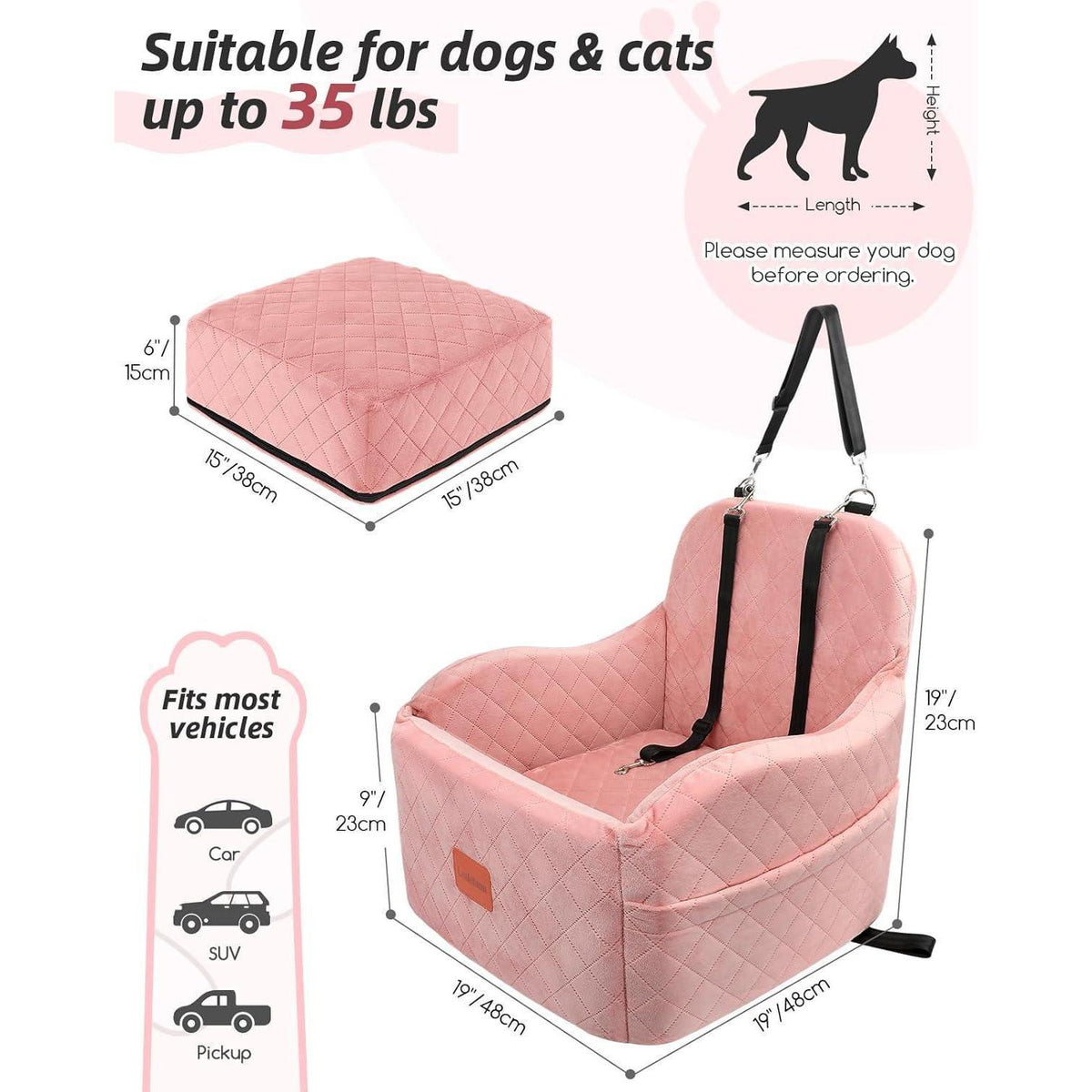 Hunde-Autositz Pink Medium – Bequem & Sicher für kleine Hunde