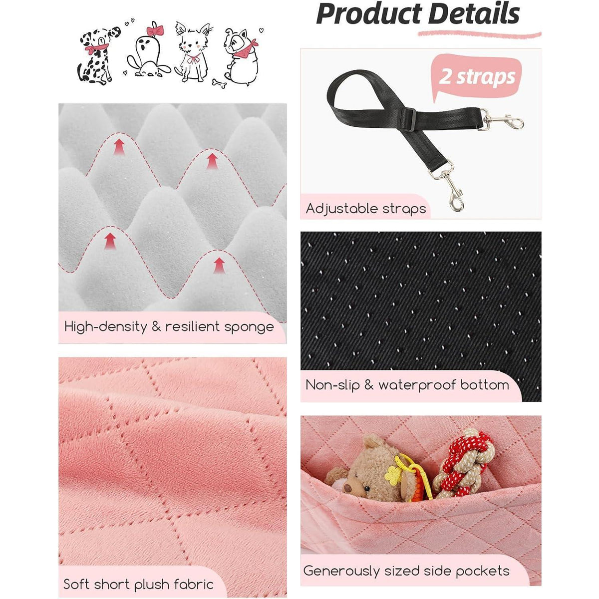 Hunde-Autositz Pink Medium – Bequem & Sicher für kleine Hunde