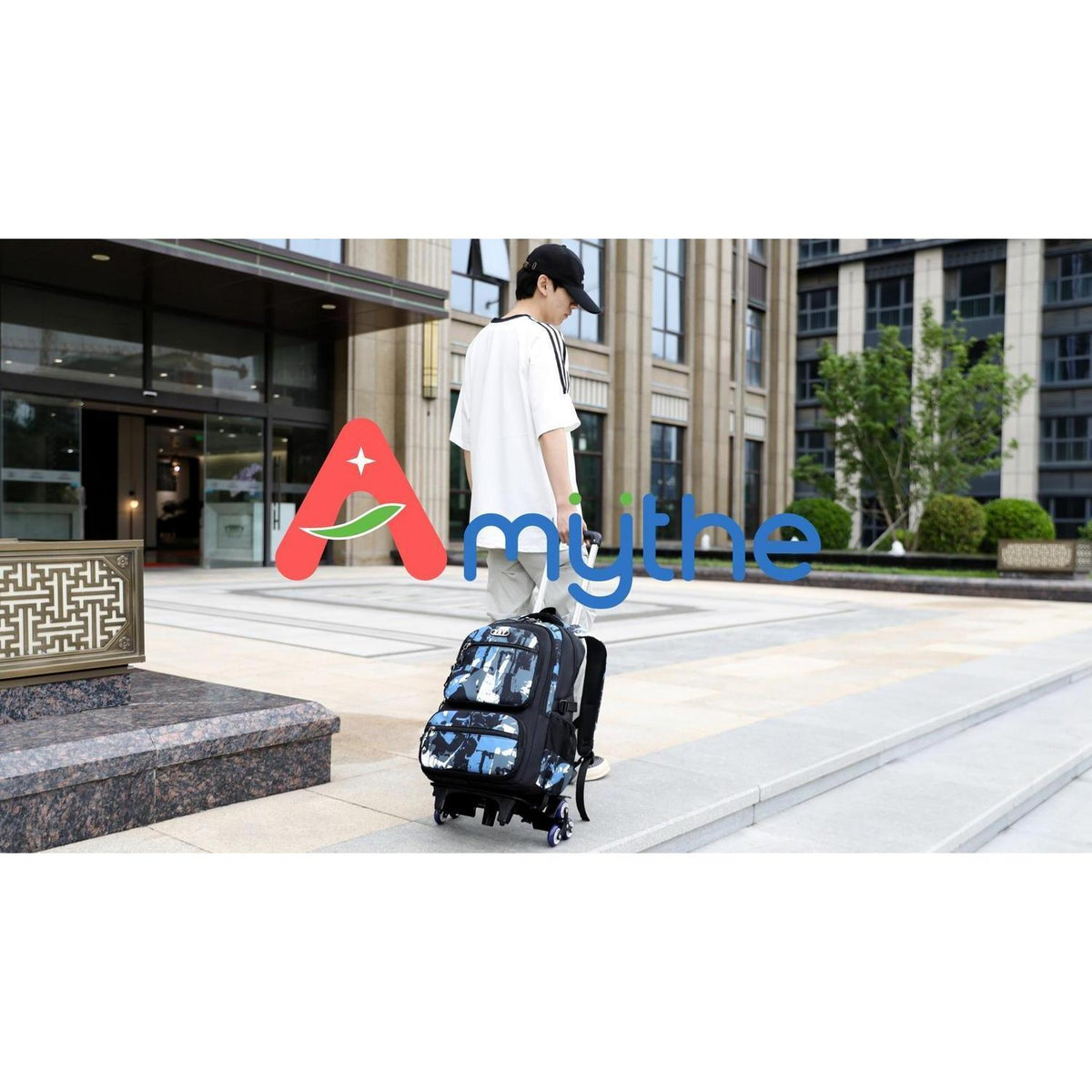 Trolley Schulrucksack Teenager, Abnehmbar, 6 Räder, Schwarz/Grau