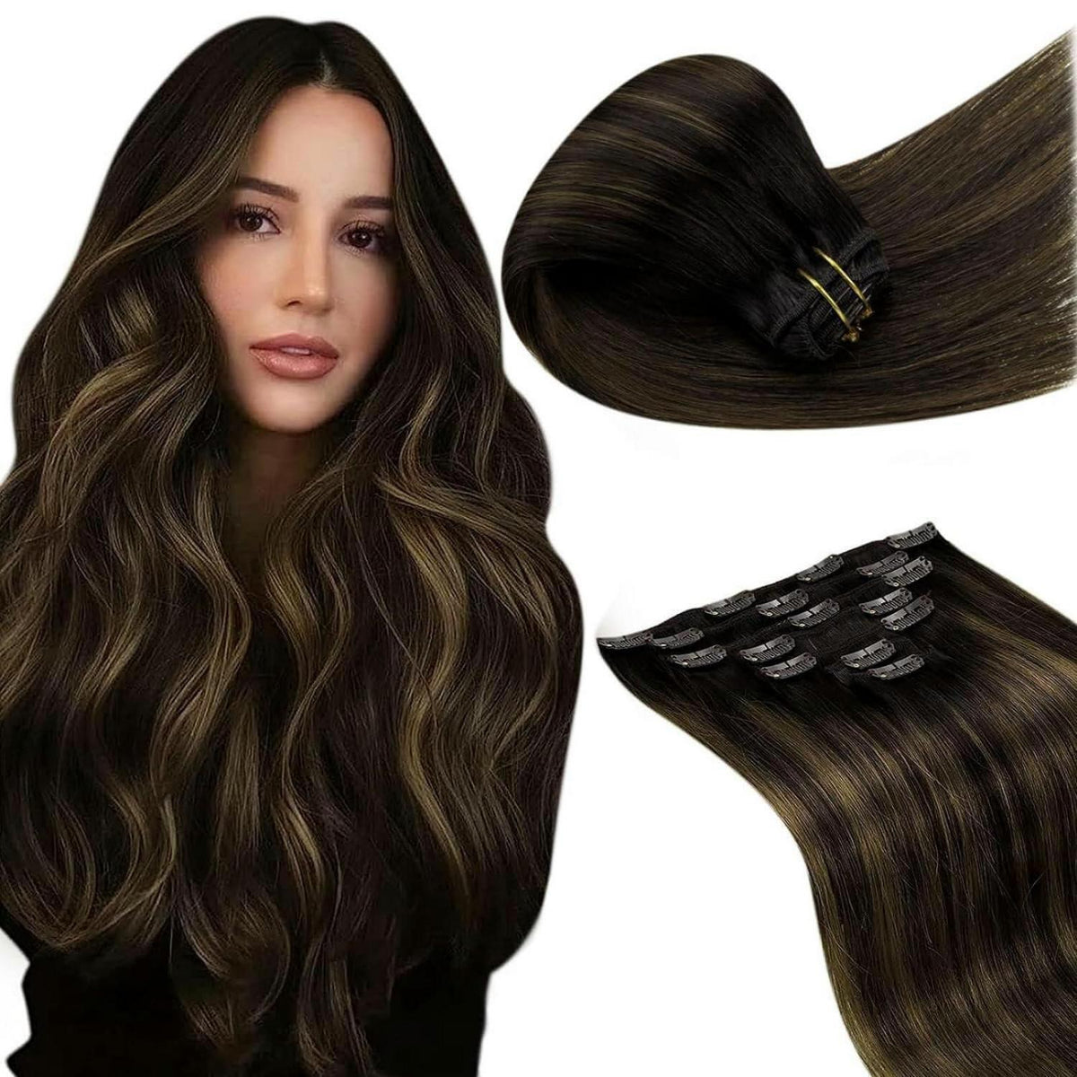 Clip-In Echthaar Extensions Braun Balayage 35cm