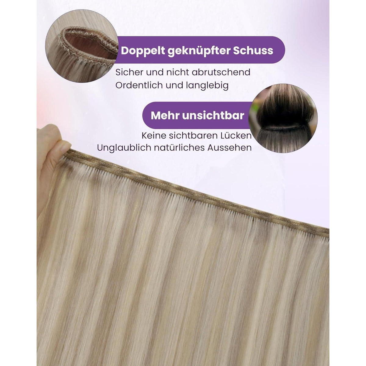 Echthaar Tressen Blond Highlights 40cm - Remy Haarverlängerung